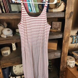 Red and White Striped Sleeveless Dress